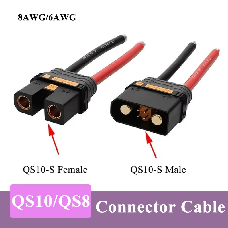 Anti-sparking QS8-S QS10-S Connector Cable Model Airplane Electric Motorcycle Battery Terminal Drone 6/8AWG Silicone Wire Plug