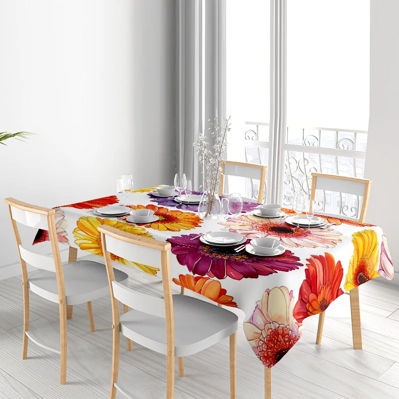 Modern Floral Tablecloth Design Multicolor Flower Printed Table Cover for Home Decor Easy Maintenance 3D Printing Kitchen Line