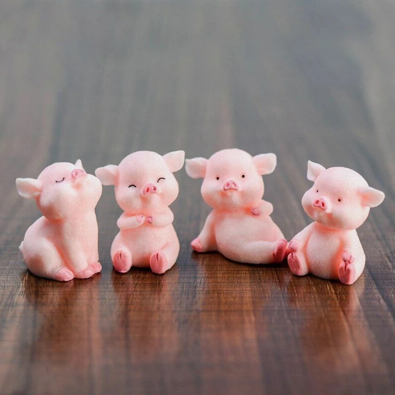 8Pcs Cartoon Pink Pig Naughty Australia Animal Doll Toy Model Statue Figurine Ornament Miniatures Home DIY