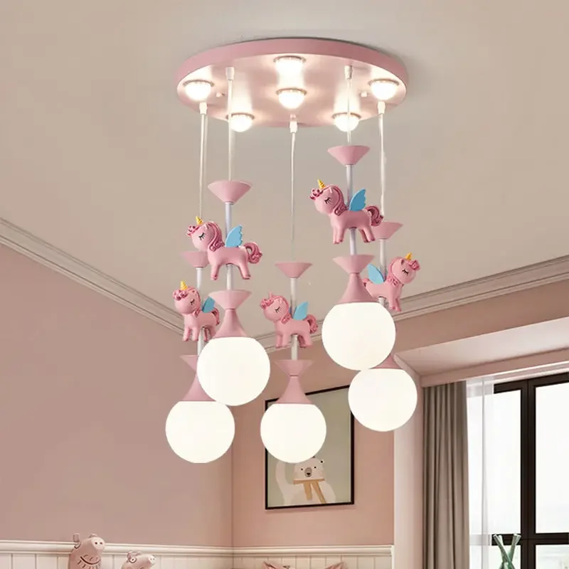 Children's Carousel LED Penadant Chandelier Princess House Bedroom Living Room Restaurant Hanging Light Decor Art Ceiling Lamp