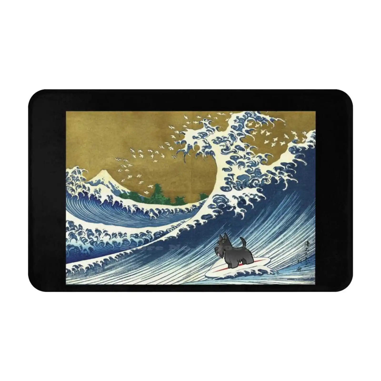 Scottie Dog / Scottish Terrier Surfing 3D Household Goods Mat Rug Carpet Foot Pad The Great Wave Japanese Art The Wave Kanagawa