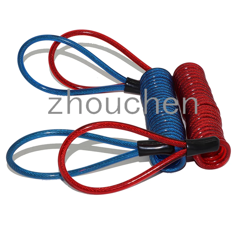 

2 Pack Lock Reminder Cables - Disk Security Spring Wire Rope Scooter Motorcycle Accessories Blue+Red