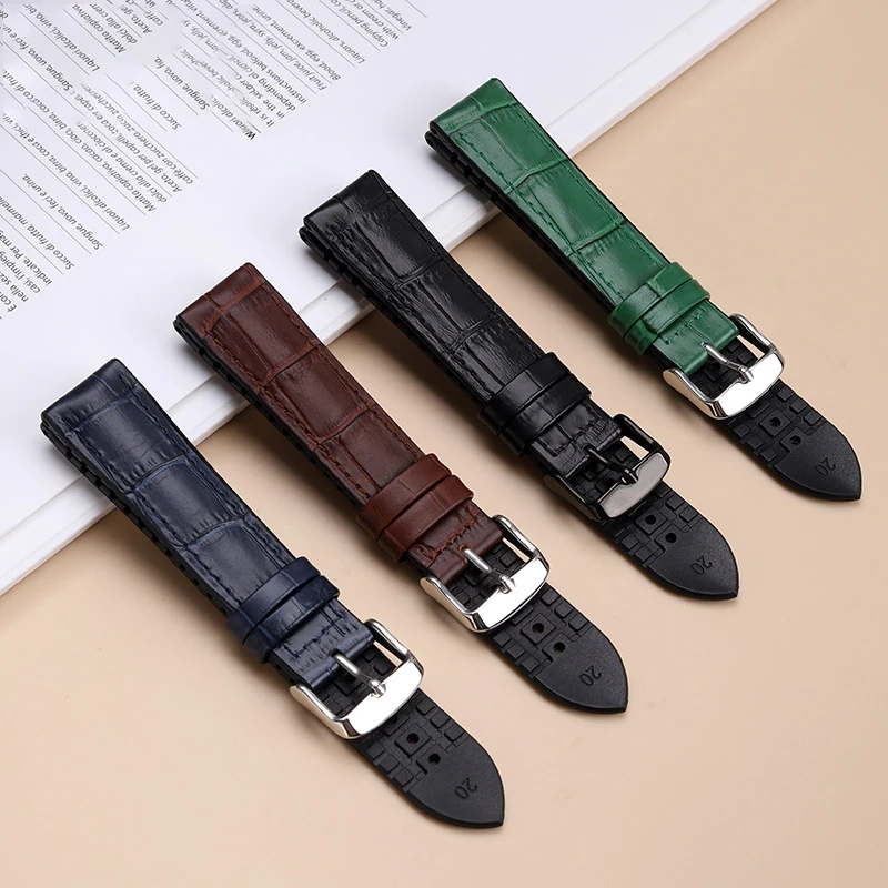 Cowhide Silicone Watch Strap 19mm 20mm 21mm 22mm Men Women Waterproof for IWC Seiko Longines Series Watch accessories watchband