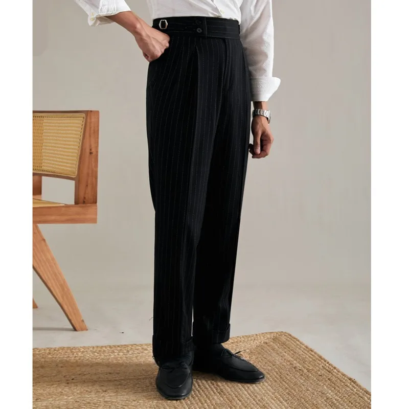 Lurex Yarn Office Men Business Casual Pants Italy Fashion Trousers For Man Social Club Outfits High Waist Pantalones Hombre