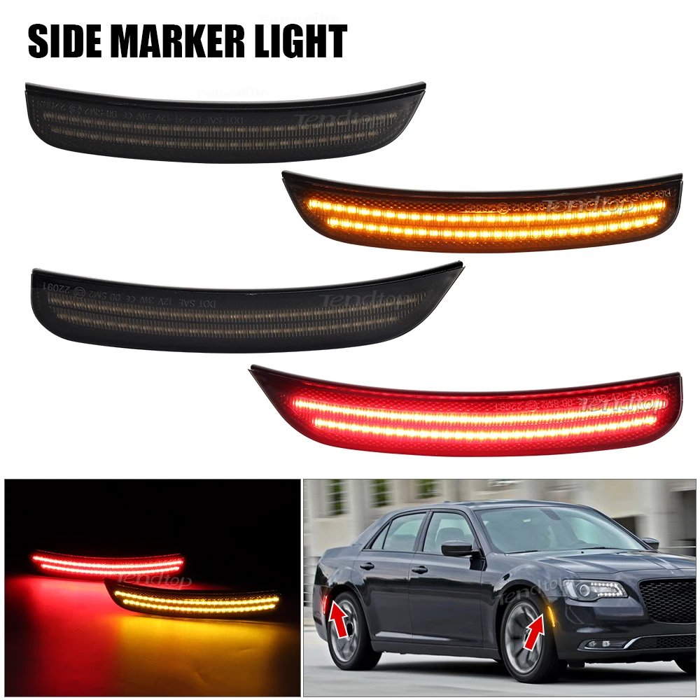 4 قطعة عدسة المدخن سيارة الجبهة الخلفية LED الوفير الجانب ماركر أضواء لكرايسلر 300 2015 2016 2017 2018 2019 2020 2021 2022 2023 #6