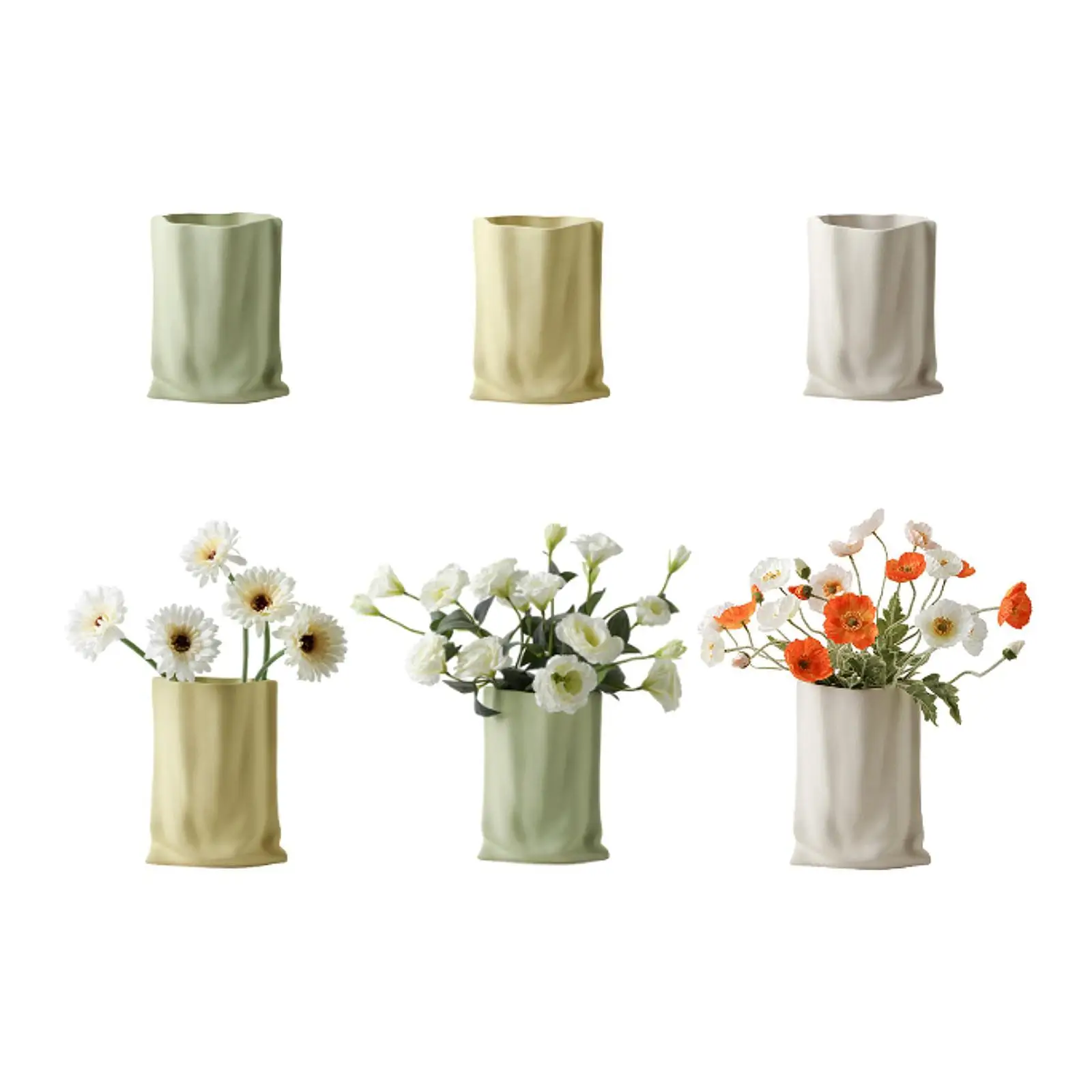 Ceramic Flower Vase Decors Organizer Boho Vase Desk Minimalist Pleated Paper Bag