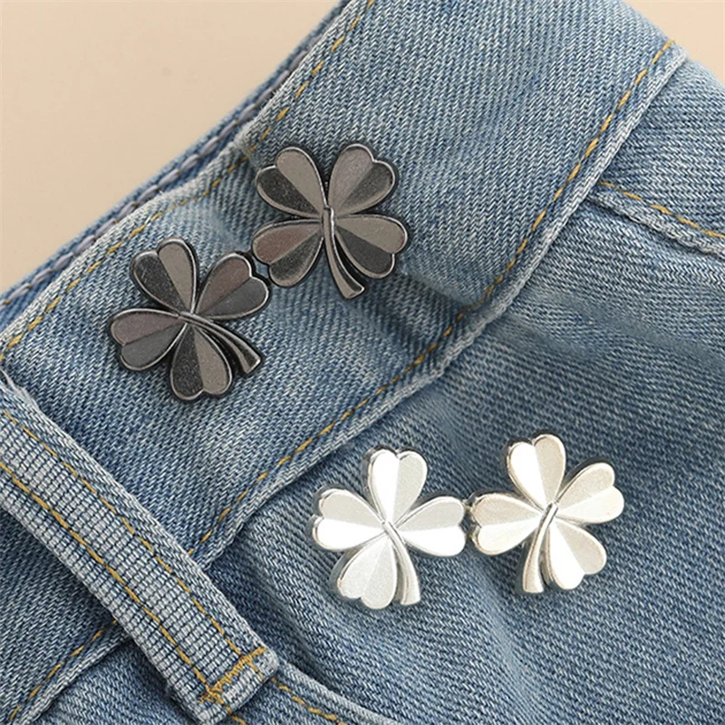 Clover Stars Flower  Alloy Pants Tighten Waist Brooches Buckle Pins Waist Clip Adjustable Snap Detachable Button for Pants Jeans