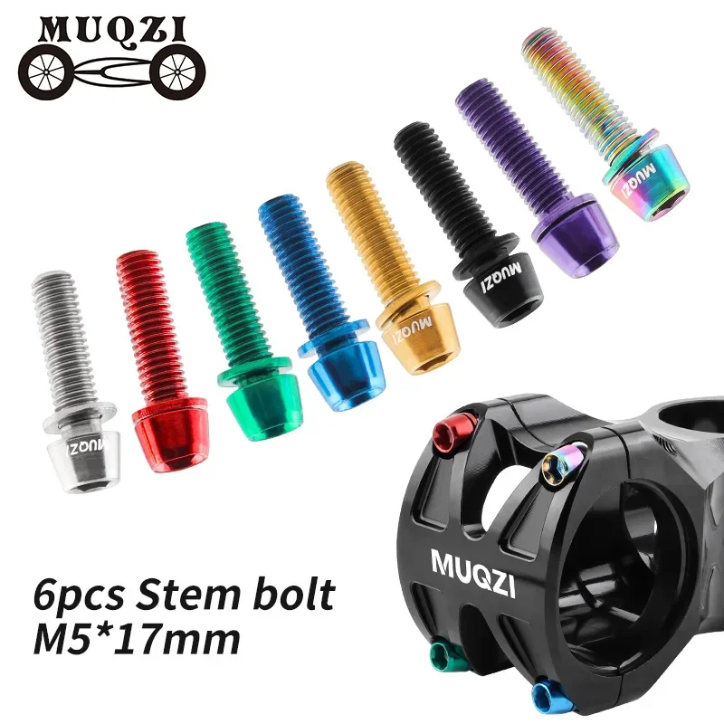 MUQZI 6pcs Stem Bolts M5x17mm Bicycle Handlebar Stem Screw With Washer MTB Road Bike Stem Riser Screw DROPSHIPPING