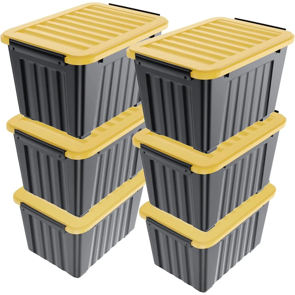 

72Quart Plastic Storage Bin, Stackable and Nestable Storage Boxes with White Lids and Secure Latching Buckles