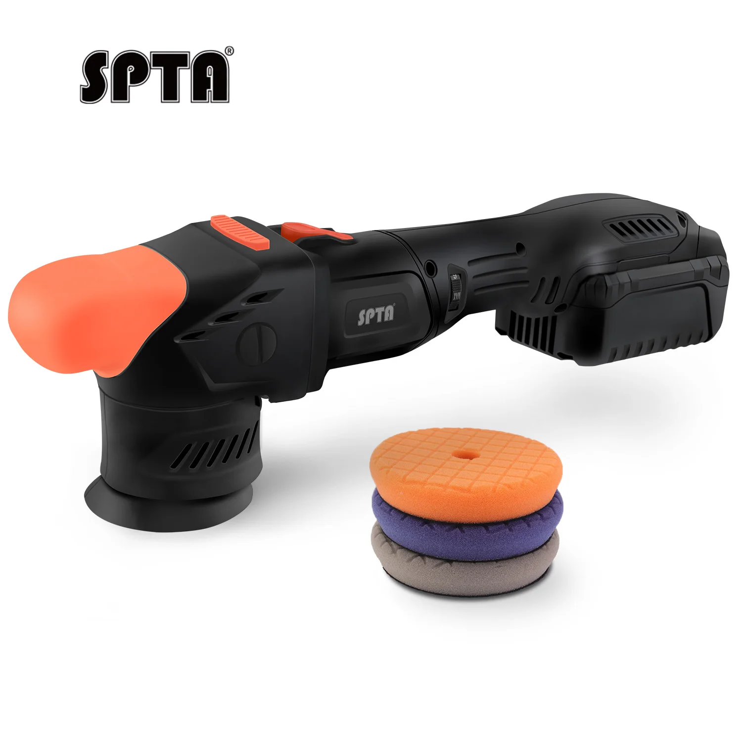 SPTA CP401 3Inch 18V Cordless Dual Acton Polisher Portable-type Car Mini Polisher Orbit 8mm/9mm/12mmm with Polishing Pads