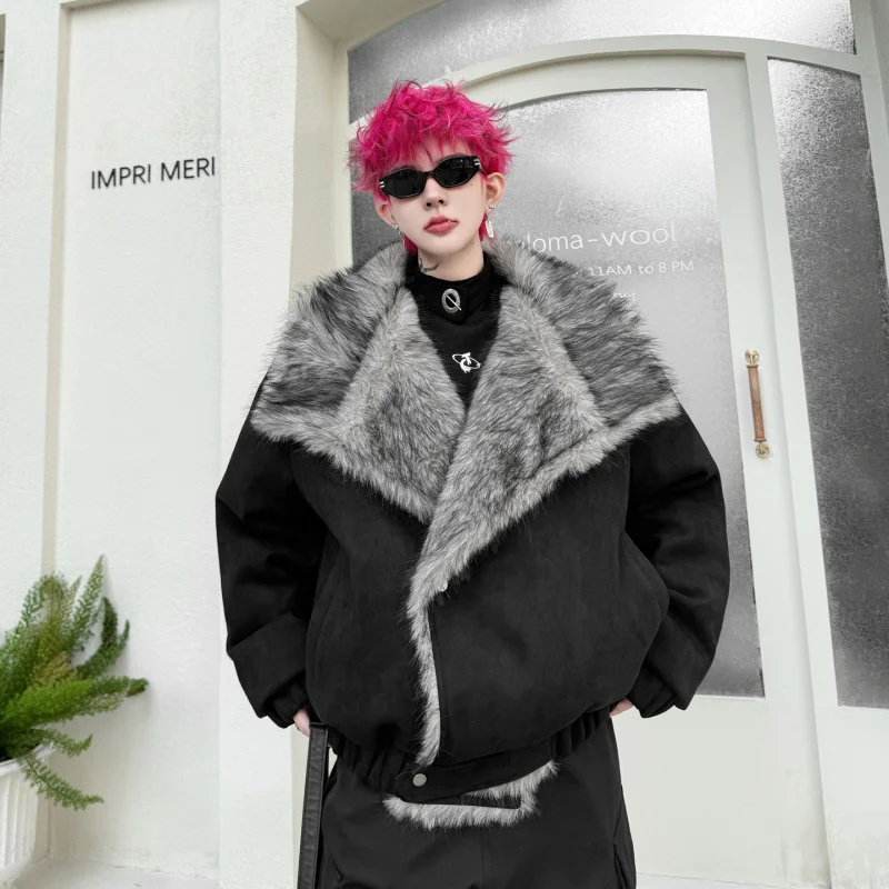 

Thiened Suede Men's Jaet Warm Fur Inteated Loose Fit Cotton Padded Coat Youth Faion Winter Casual Cleanfit Button Clo...