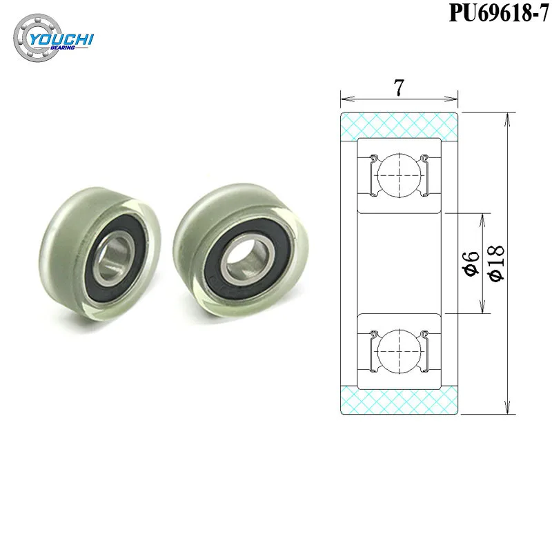 10pc 6x18x7 PU rouleau enduit avec 696 roulement PU69618-7 PolyVrForming roue OD 18mm alésage 6mm poulie couverte en caoutchouc 6*18*7