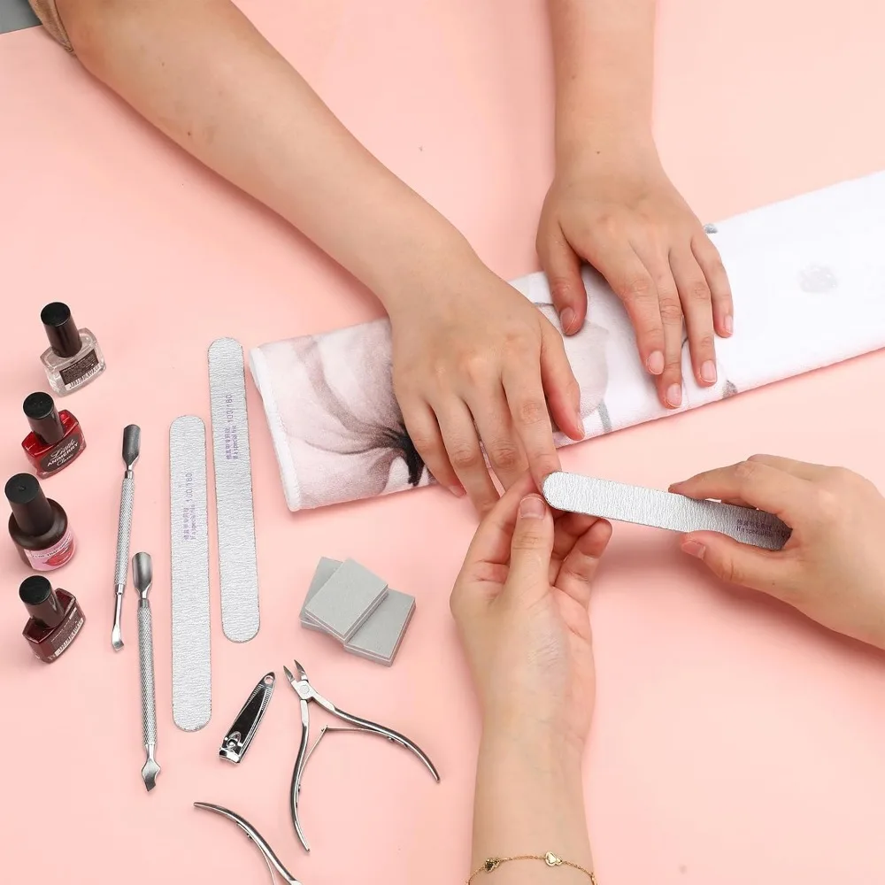 Juego de 6 manicura 12 en 1, Kit de cuidado de pedicura de uñas, limas de uñas 100/180, bloques de amortiguación, pinzas para quitar cutículas, cortaúñas, Cu