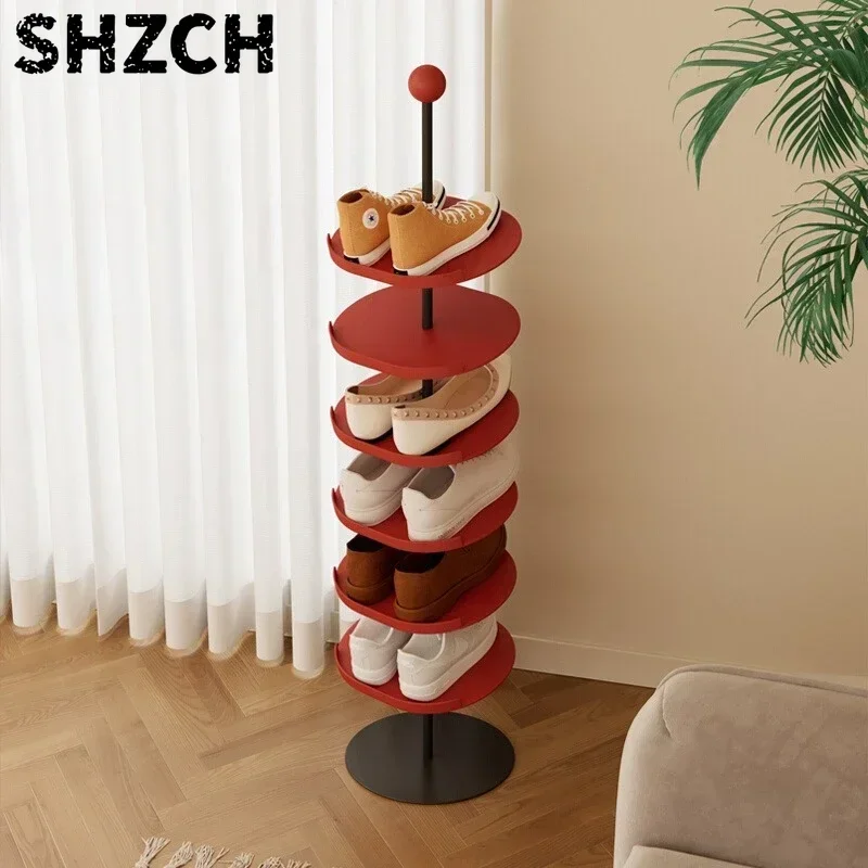 Narrow Multi-Tier Shoe Rack Space-Saving Iron Storage Shelf Corner Shoe Organizer Modern Creative Red Storage Stand