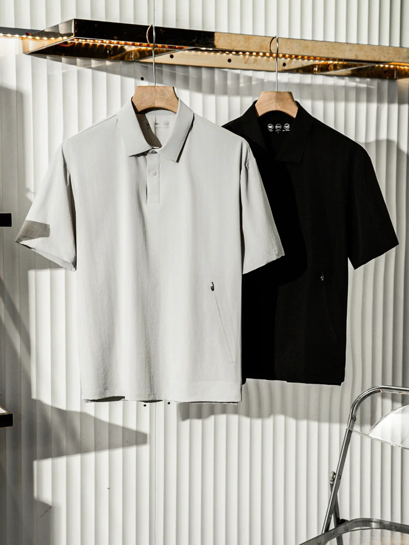 High End Waterproof Breathable Elastic Quick Dry Function Collar Short Sleeve  Shirt Men Seamless Pressed Glue Fashion Ur...