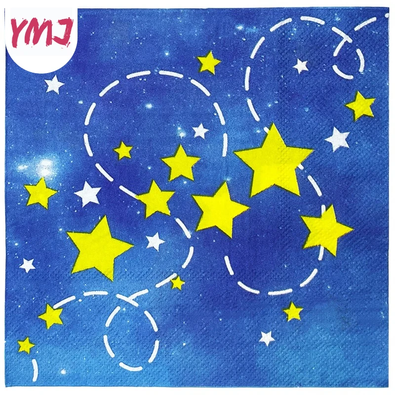 Blue Sky Yellow Stars Children's Birthday Party Decorative Paper Napkin Disposable Paper Placemats 2-Ply10/20pcs/Pac 33*33cm