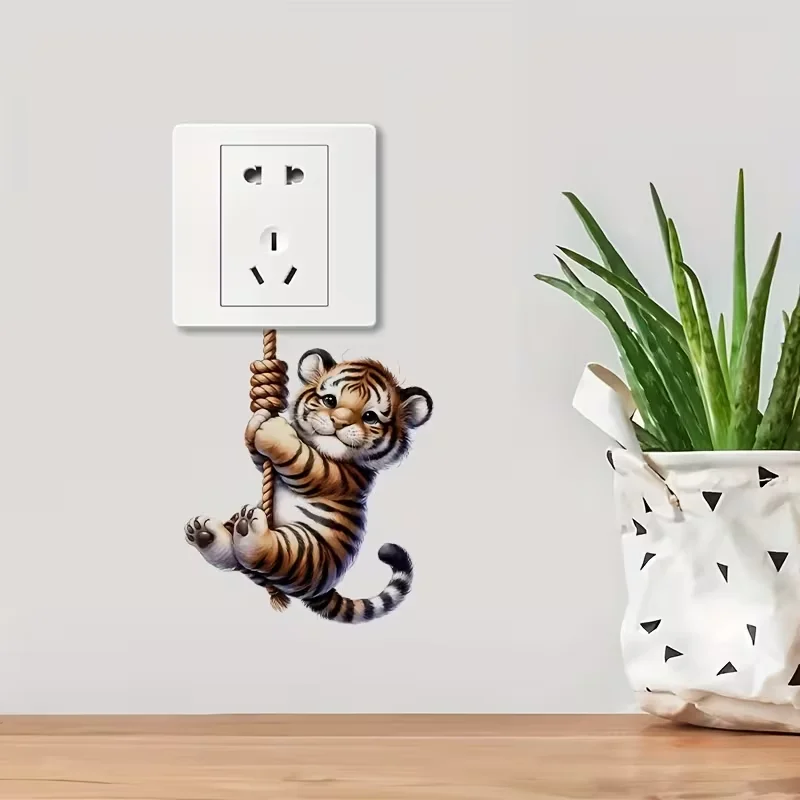 Cute little tiger switch sticker, self-adhesive PVC bedroom wall sticker suitable for bathroom, bedroom, and room light switches