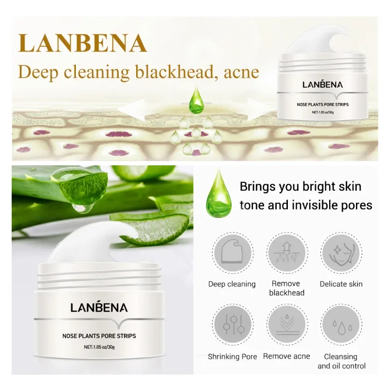 Lanbena removedor de cravo máscara de nariz poros tira máscara preta peeling tratamento acne rosto limpeza profunda cuidados com a pele coreia