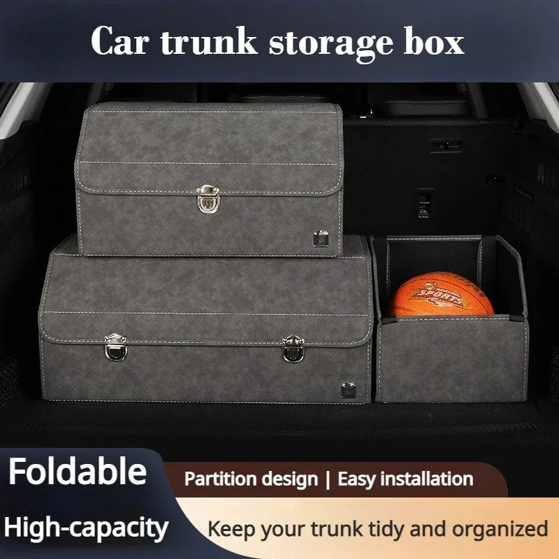 Suede Leather Car Trunk Storage Box Foldable Car Interior Storage Box Trunk Accessories Large Capacity Trunk Storage Organizer