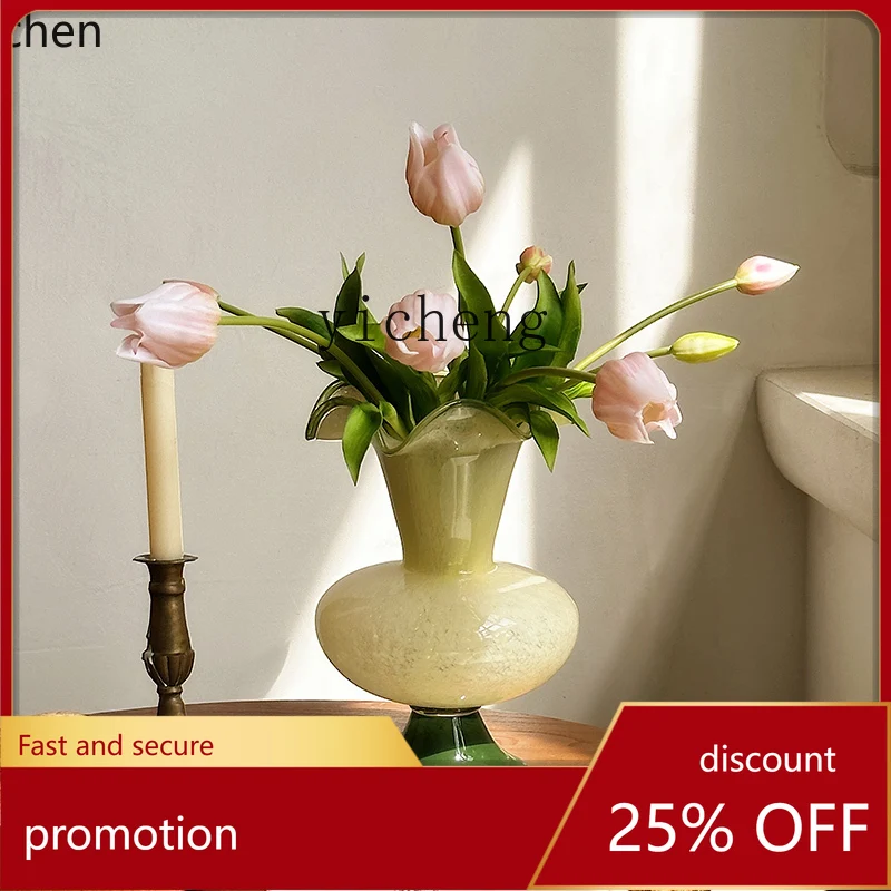 HXL glass vase medieval wave lace retro literary and artistic style flower arrangement living room decoration ornament