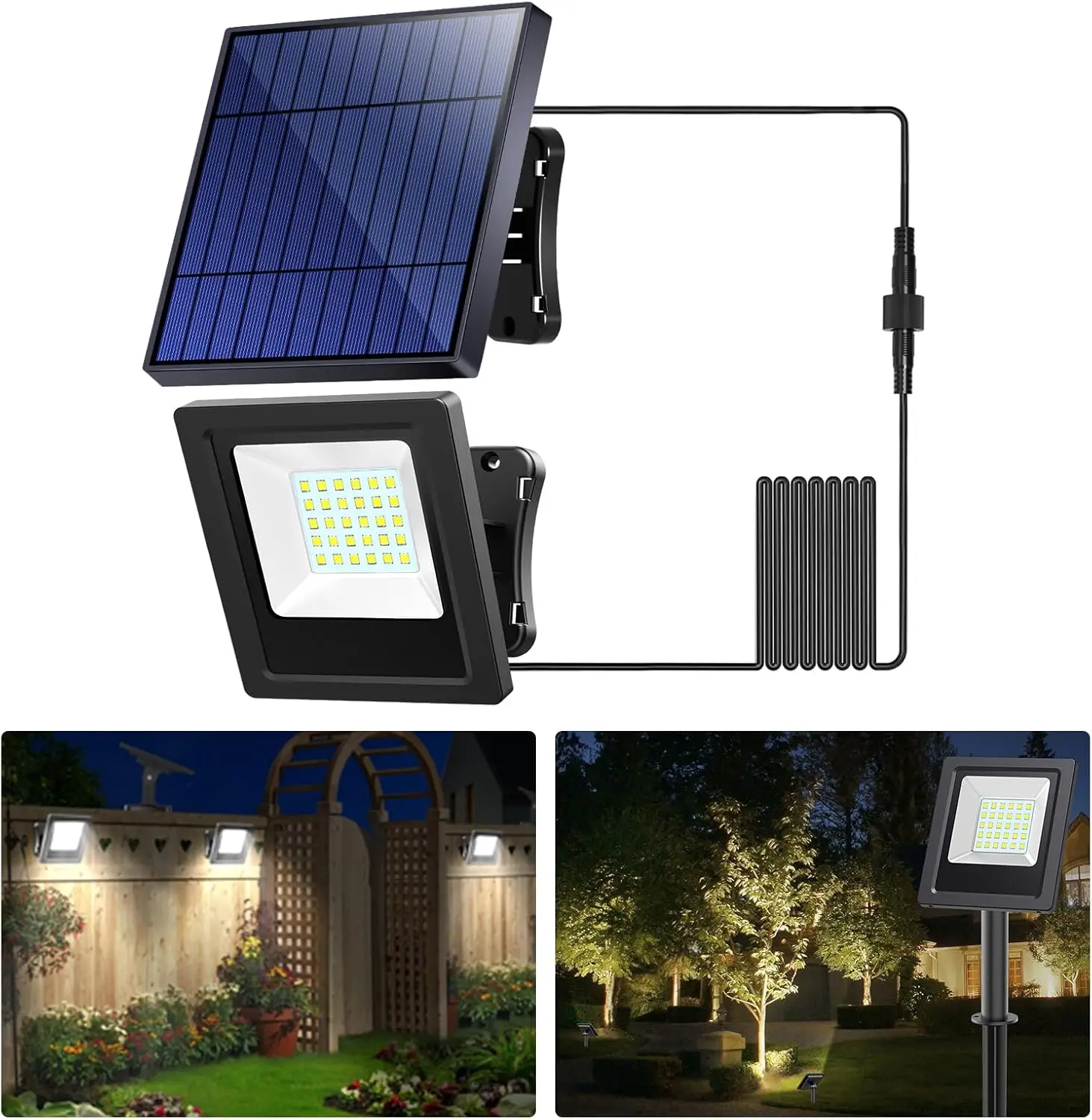 Intelamp Solarleuchte mit langer Akkulaufzeit, 4000 mAh, für den Außenbereich, Flutlicht, Sicherheitsleuchte, Dämmerungssensor, 2 Farbmodi, für Veranda, Garten, Hof