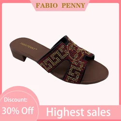 FABIO PENNY 2025 new Italian style trendy diamond-encrusted women slippers and summer fashionable outdoor party women's sandals