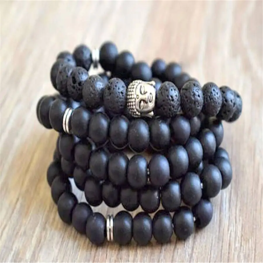 

8mm Lava black agate gemstone Mala bracelet 108 Beads Women Prayer Chakra Men's Gemstone Bohemian Natural stone Yoga Nirvana