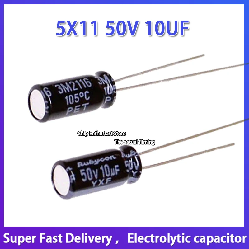 10PCS 5X11 50V 10UF Rubycon imported aluminum electrolytic capacitor 50v 10uf 5*11 Japanese Ruby capacitor yxf series