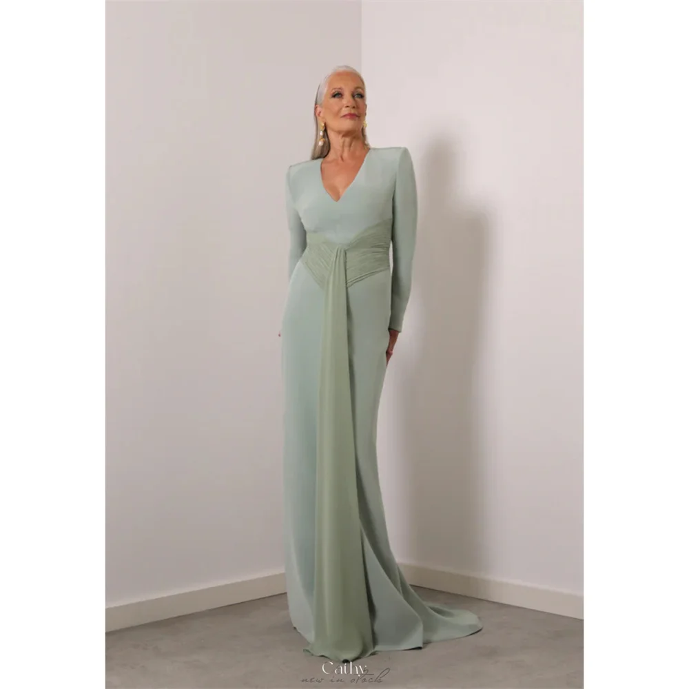 Cathy Dostosowane sukienki dla matki panny młodej z długim rękawem z dekoltem w szpic i trenem Sweep Train vestidos de noiva 2025