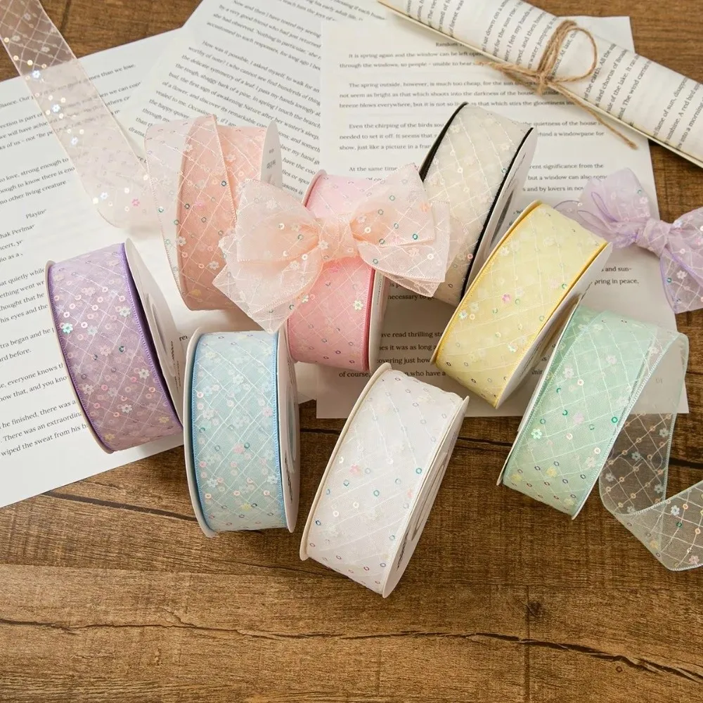 Creative 10 Yards Silk Ribbon 4cm Gift Wrapping Bouquets Chiffon Ribbon Sequined Mesh Lace Fabric Gifts Packaging Material