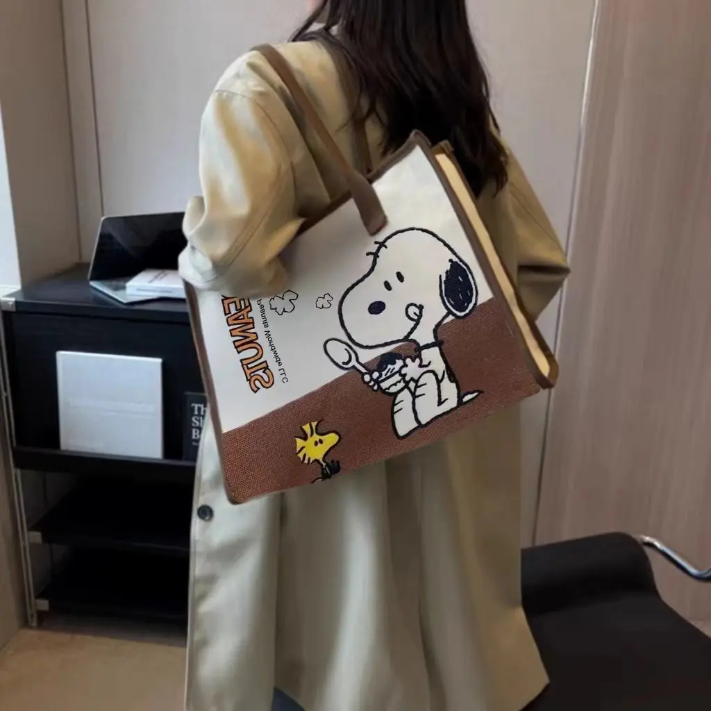 Snoopy Woodstock Cartoon Große Kapazität Schulter-Pendler-Tragetasche Kreative Animationstasche für Studenten Handliche Canvas-Tasche – Detail 5