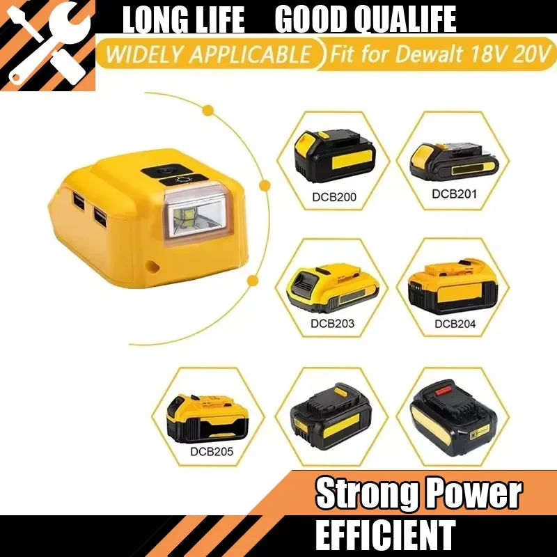 

Портативный преобразователь питания USB-адаптер со светодиодной рабочей подсветкой 140 лм для литий-ионного аккумулятора Dewalt 18 В 20 В с инструментами USB Type-C DC 12 В