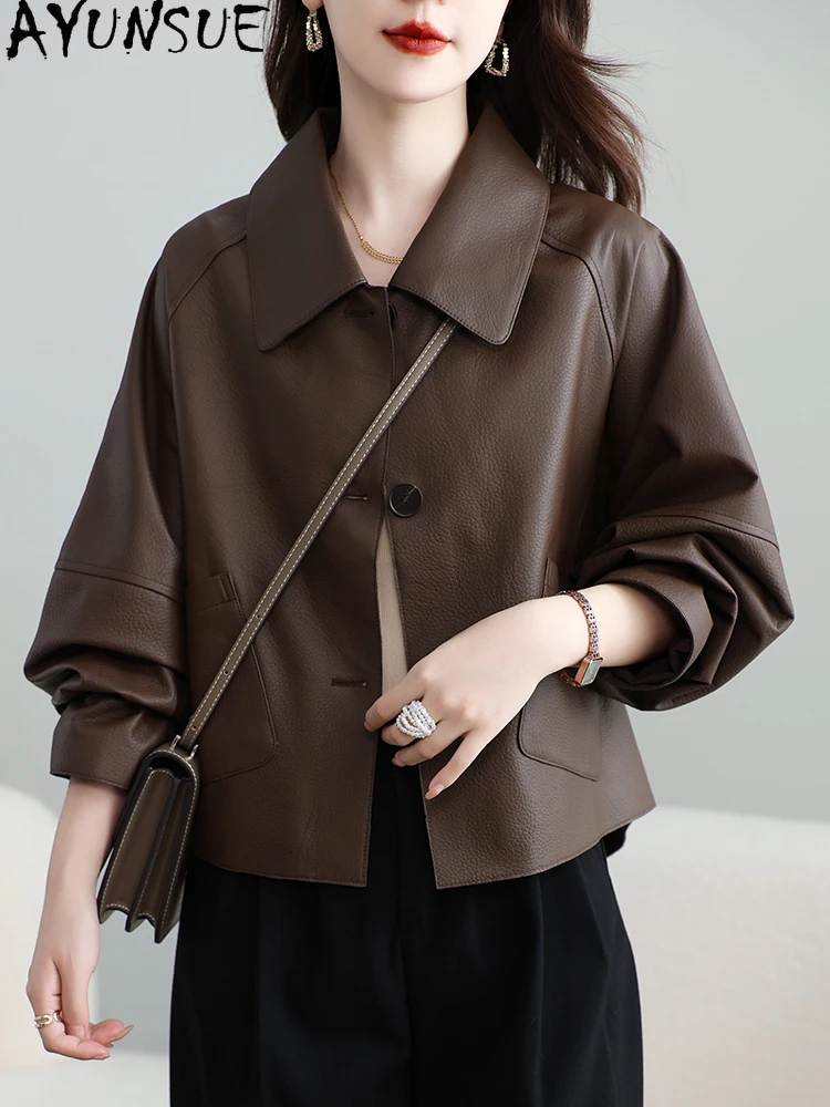 AYUNSUE Giacca in vera pelle da donna Cappotto nero Primavera Autunno Vestiti Genuino cappotti da donna in pelle di pecora 2025 Jaqueta De Couro