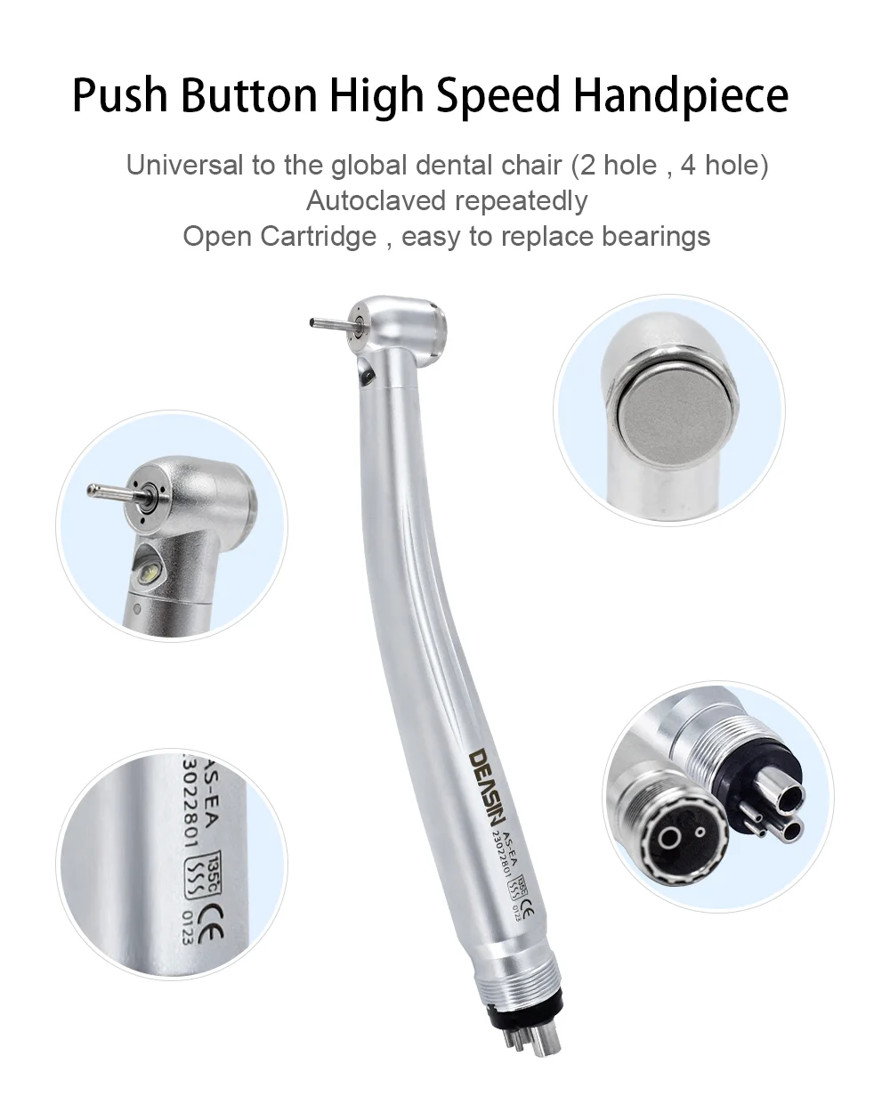 DEASIN Dental LED Hoch- und Niedriggeschwindigkeits-Handstück-Set, gerades und kontra-winkeliges Luftturbinen-Handstück mit 2/4 Anschlüssen, komplettes Dental-Handstück-Set – Detail 6