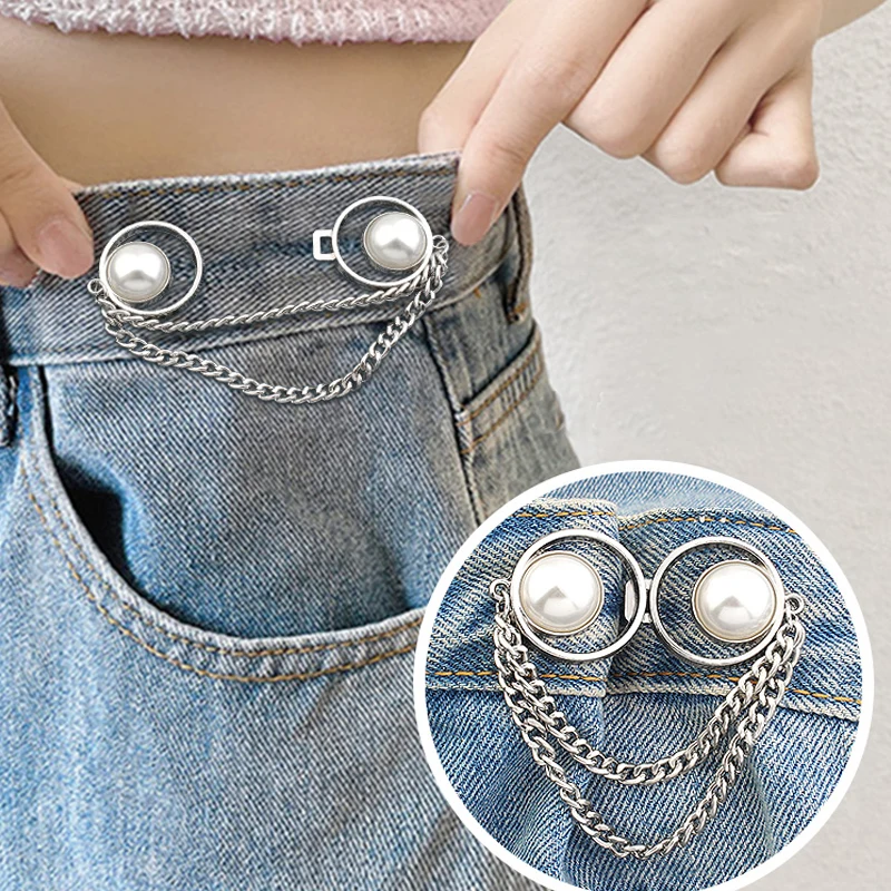 Pearl waist buckle fashionable tassel Tighten Waist Buckle without stitching detachable jeans clip women\'s clothing accessories