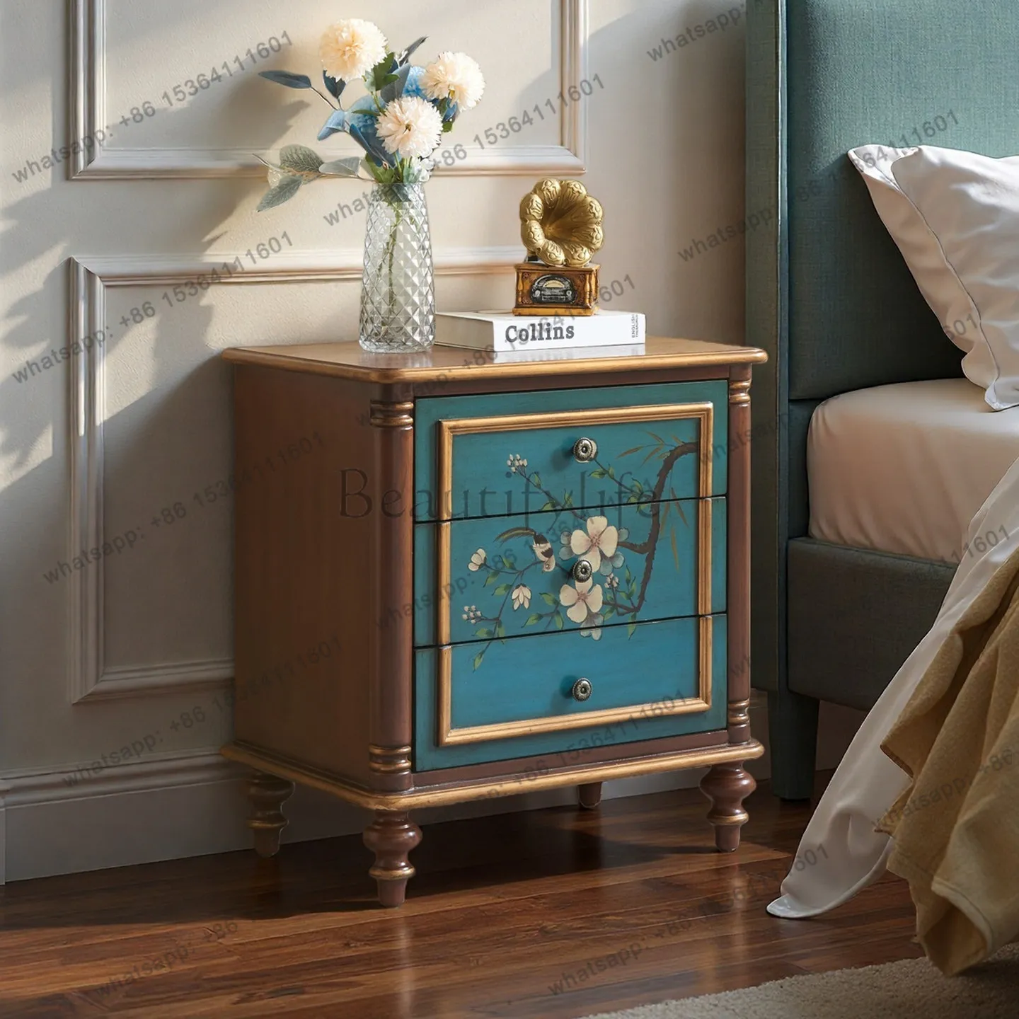 XX. American solid wood bedside table bedroom, retro six-chest cabinet, drawer, locker