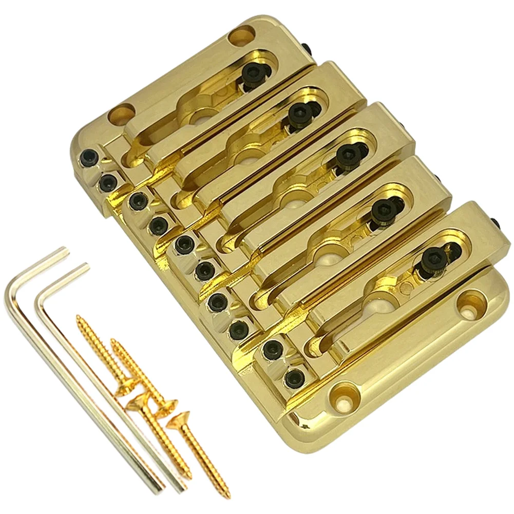 5 String Bass Bridge Constructed for Through-Body Installation with Fixed Mounting and Consistent String Spacing at 15mm