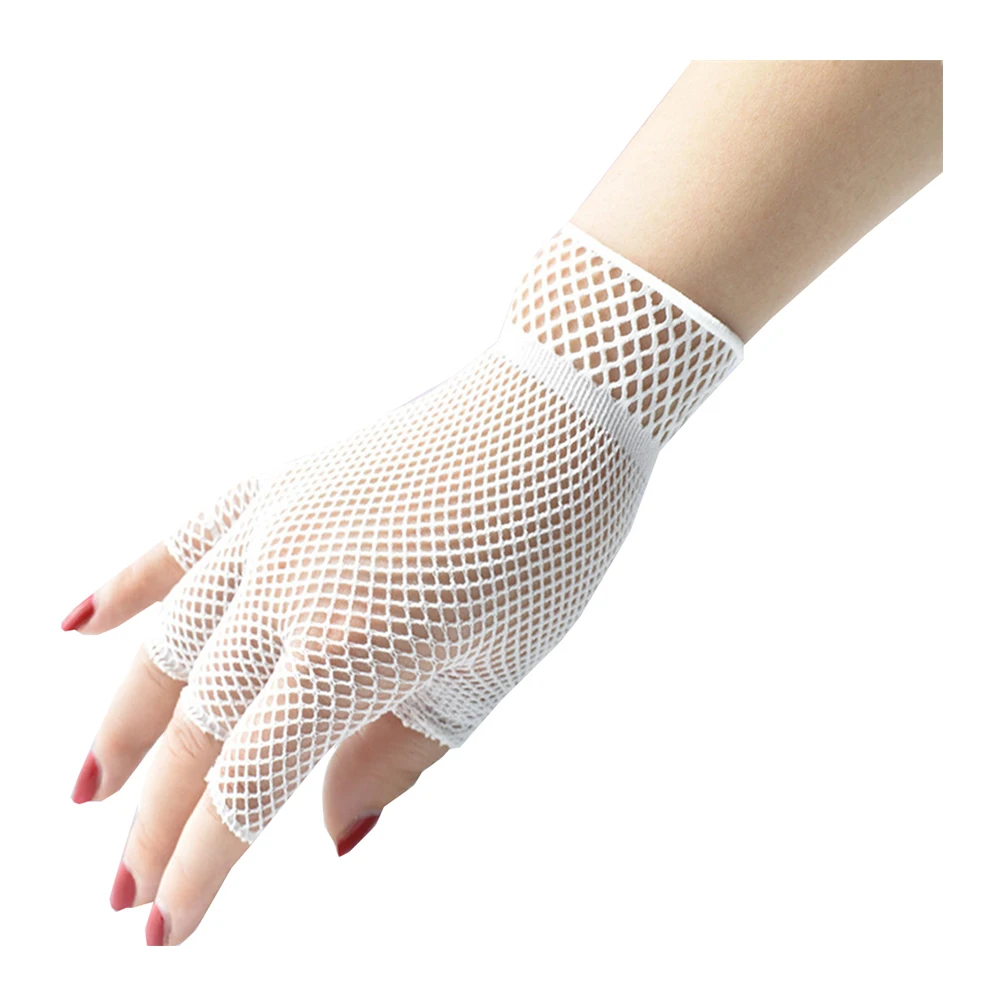 1Pair Black White Womens Short Fishnet Net Gloves Punk Rock Fancy Night Club Party Arm Warmer Gloves Women Fashion Sexy Mittens