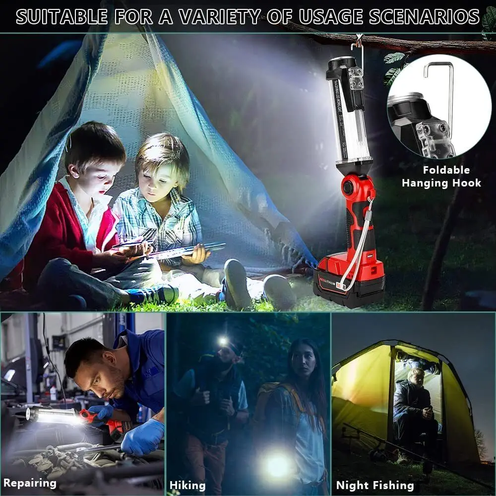 Imagem -06 - Cordless Led Work Light para Milwaukee Lanterna ao ar Livre Portátil Camping Lanternas com Gancho 18v Li-ion Bateria 35w 2000lm
