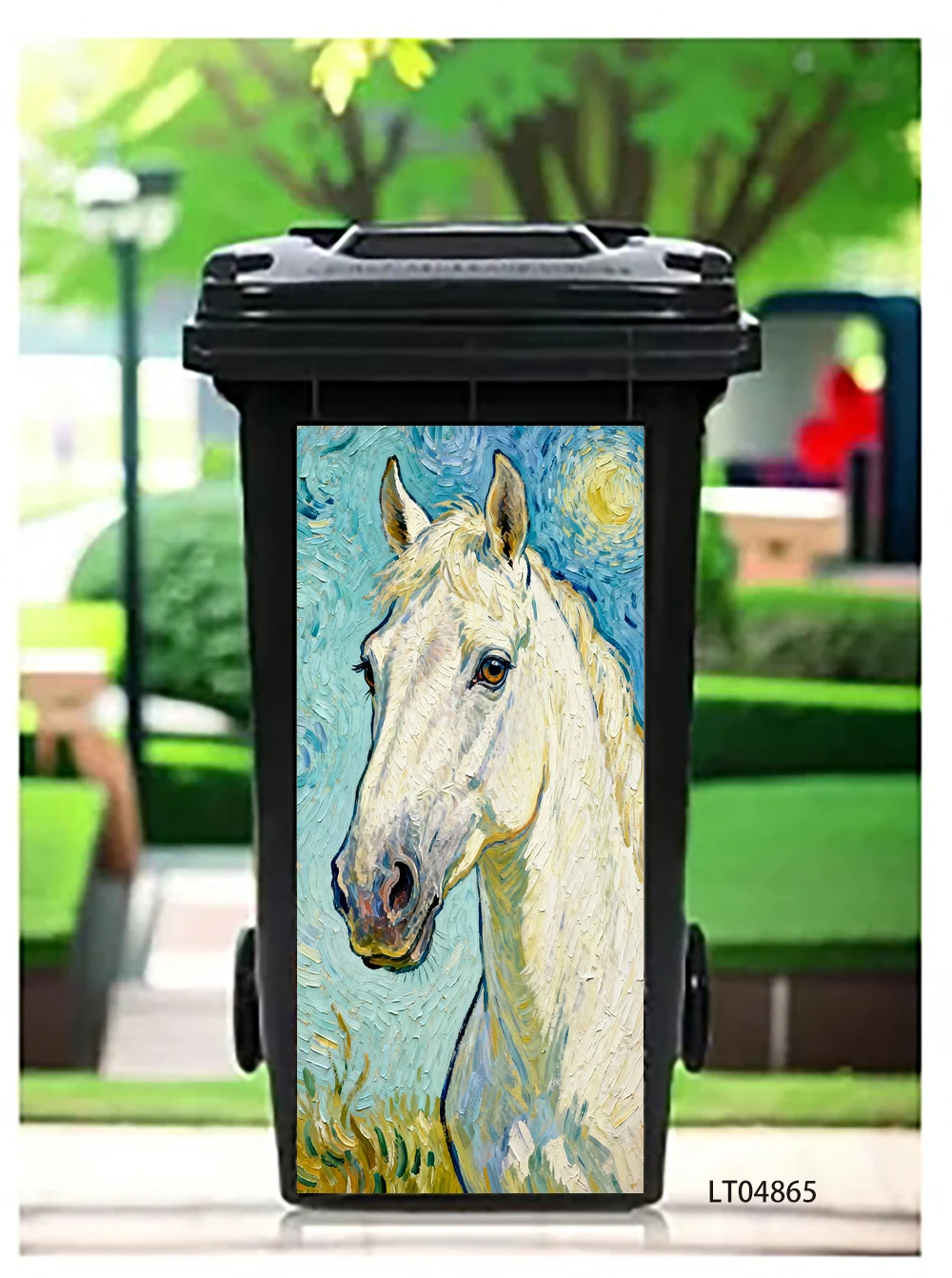Stylish Tiger Horse Meow Cat Trash Can Sticker, Artistic Animal Print Waterproof Removable Outdoor Wheeled Garbage Bin Decor