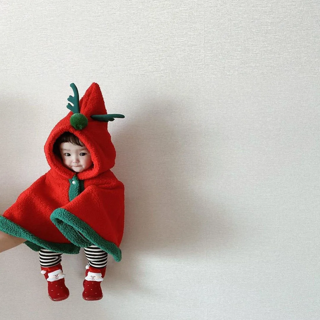 Going Out for Autumn and Winter Korean Version Baby New Christmas Clothes Baby Cloak Thickened  Christmas Cloak Ins