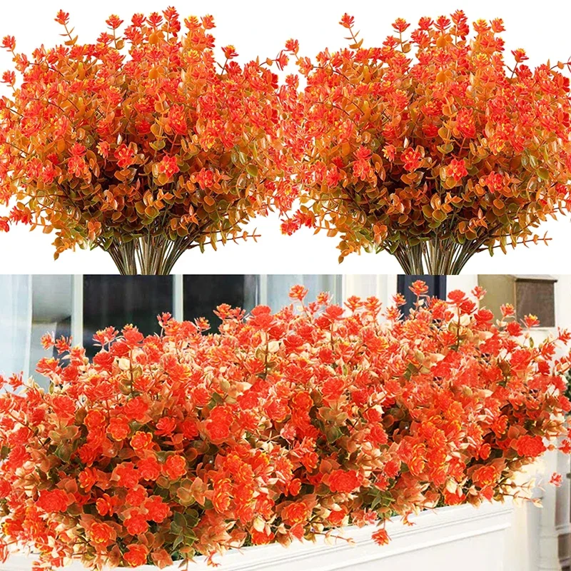 1/3Pcs Fall Eucalyptus Leaves Artificial Autumn Orange Fake Plants Branches for Wedding Home Christmas Table Porch Decoration