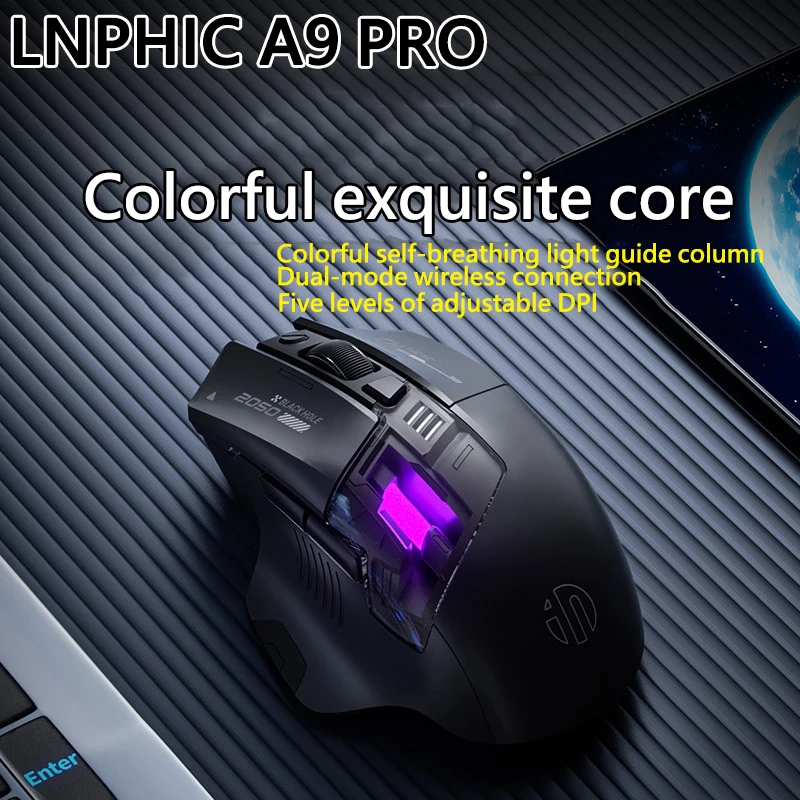 Inphic A9 PRO MAX Novo mouse para jogos com fio/sem fio/bluetooth de três modos, taxa de retorno de 1000 Hz, mouse sem fio de 12800 DPI