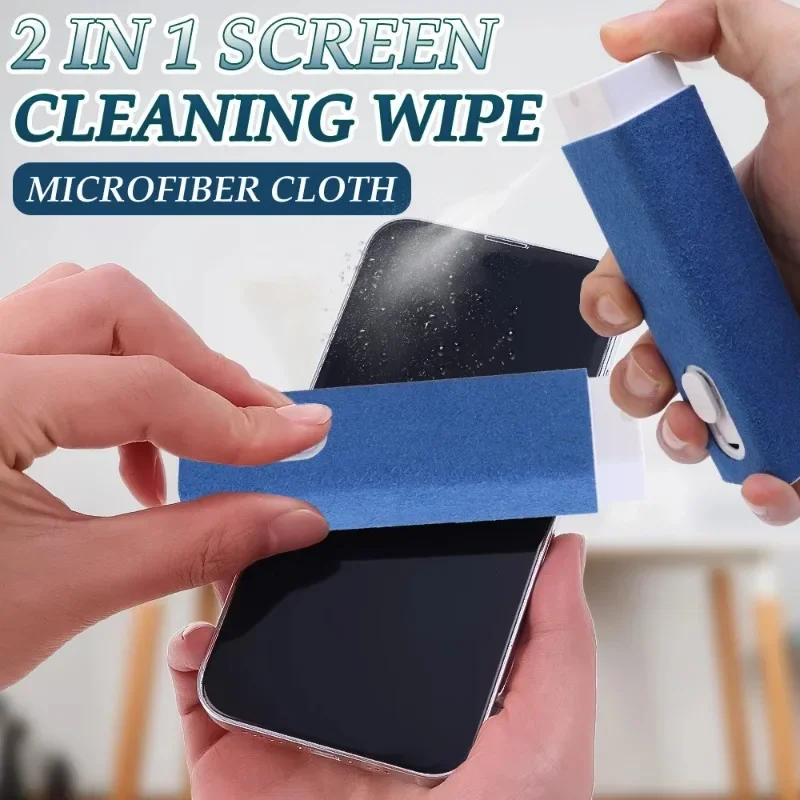 Microfiber Screen Cleaner Spray Bottle Cell Phone Tablet Laptop Display Screen Cleaning Wipe Press Spray Bottle with Liquid