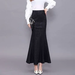 Autumn Thick Black Black Lace Trumpet Mermaid Ankle Long Skirts