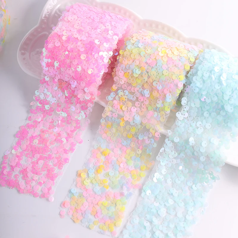 5yards/lot 80mm Sequins Organza Stain Ribbon for Gift Bow Packaging Clothes Sewing Accessories Decoration