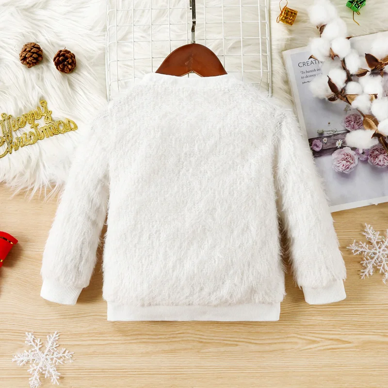 Kids Girl Christmas Knit Fuzzy Sweater Long Sleeve Reindeer Crew Neck Loose Winter Warm Sweaters Pullovers Tops