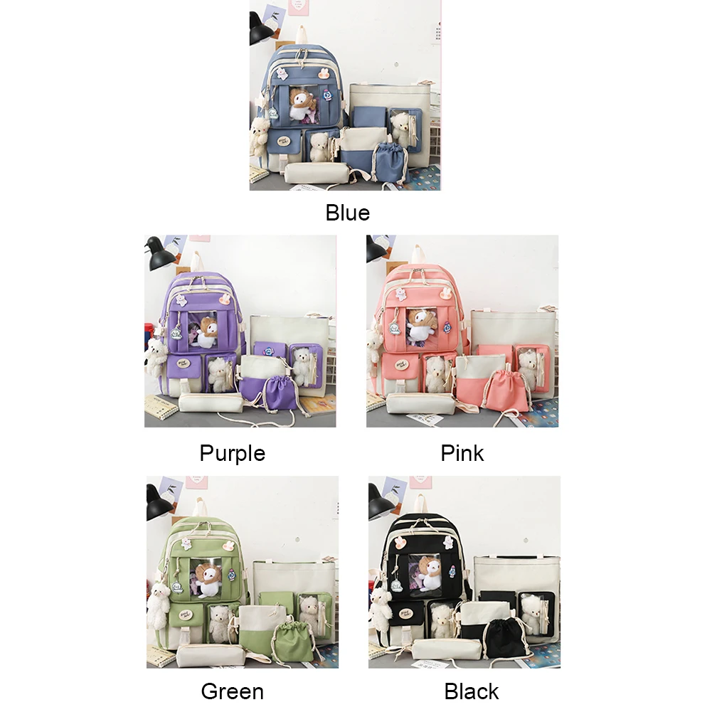 5pcs/set Canvas School Backpacks Women Lovely School Bags for Girl Shoulder Bags