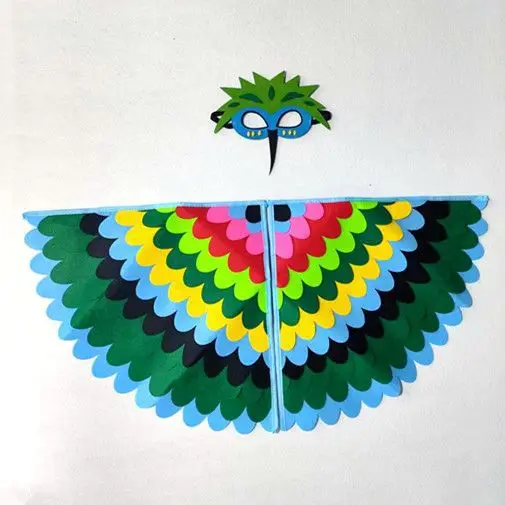 Bird Cape Set for 100-140cm Kids | Peacock & Parrot Felt Costume (Wings + Headpiece, Preschool Performance)