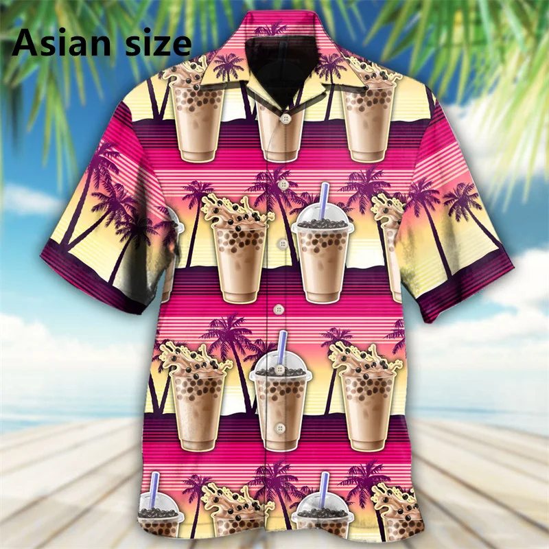 

Гавайские рубашки с полным принтом Bubble Tea для мужчин, милый узор чая с молоком, пляжные рубашки с короткими рукавами, блузки, мужская рубашка Aloha